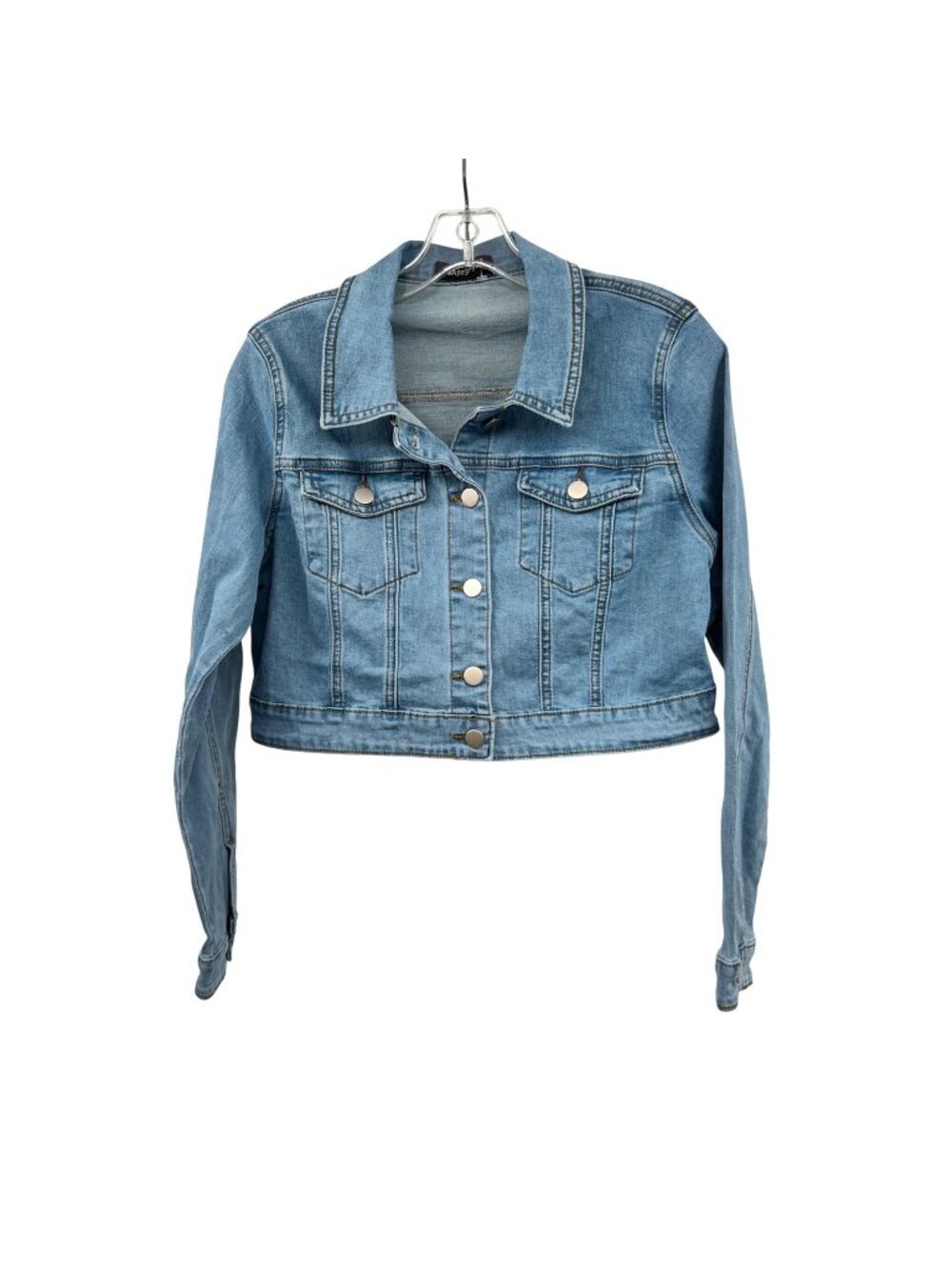 Allegra K Womens Cropped Jean Jacket Blue Button Up Size Small